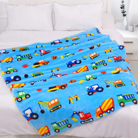 Yellow Construction Truck Blanket Cartoon Tractor Cars Flannel Throw Blankets for All Season Kids Boys Excavator Sofa Blanket