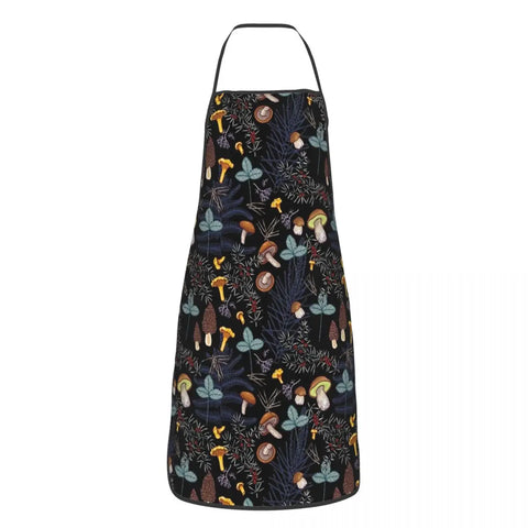 Unisex Vintage Night Mushrooms Apron Adult Women Men Chef Tablier Cuisine for Cooking Kitchen Botanical Forest Garden Painting