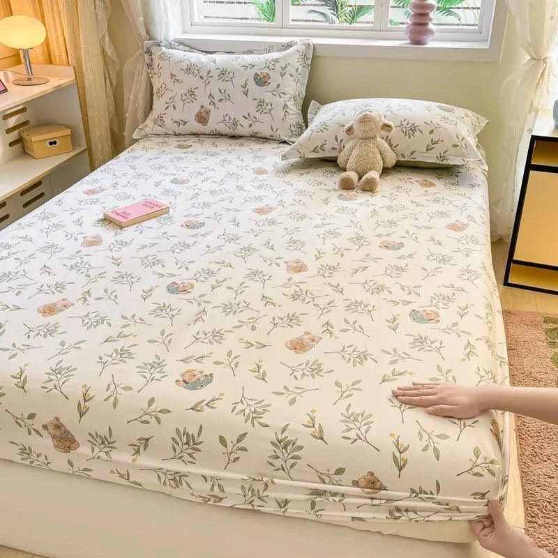 100%Cotton Bed Sheet on Elastic Cute Dinosaur Printed Mattress Cover for Kids Cartoon Pure Cotton Bed Linen (without pillowcase)