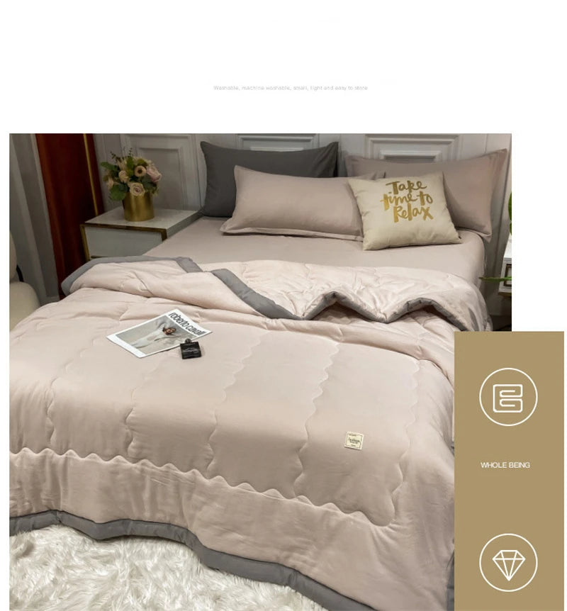 Japan Style Summer Quilt Soft Breathable Quilted Duvet Queen Skin Friendly WashableThin Comforter Lightweight Blanket 180x220