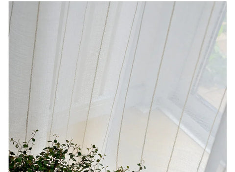 Nordic white Japanese linen cotton curtain tulle for bedroom living room striped gauze finished floating curtain balcony window