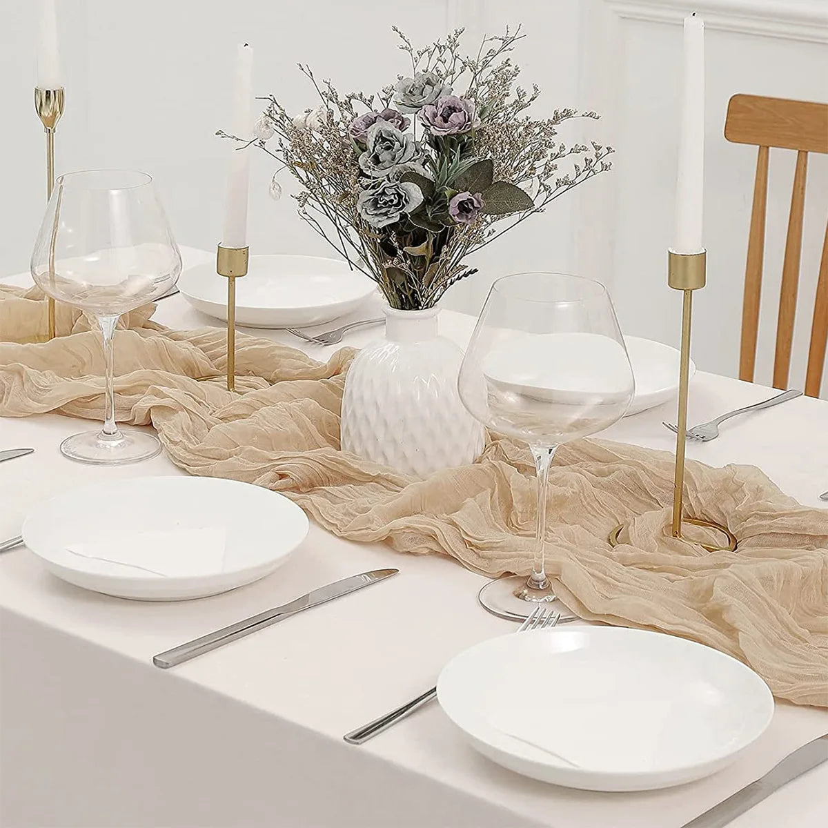 1PC Gauze Voile Table Runner Boho Pink Blue Cheesecloth Dinning Table Decoration For Wedding Party Banquet Bride Shower