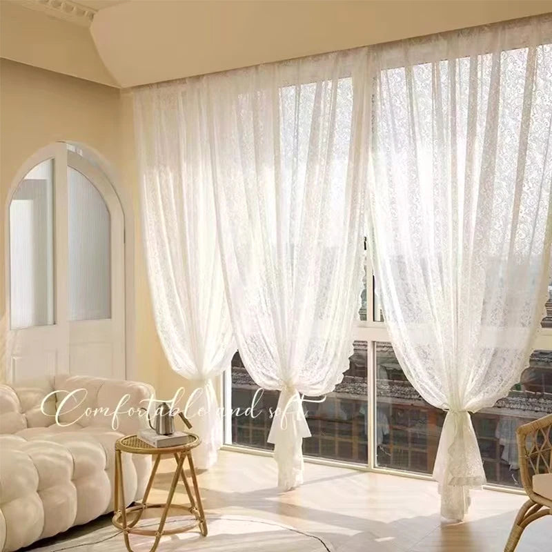 White Lace Curtains Room Decorations Blind Tulle Curtains for Bedroom Livingroom Curtain French Wedding Party Decorative Curtain