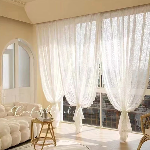 White Lace Curtains Room Decorations Blind Tulle Curtains for Bedroom Livingroom Curtain French Wedding Party Decorative Curtain