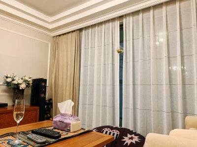 Modern white hollow striped curtain yarn for living room curtains balcony bay window bedroom gauze blinds curtain Custom size