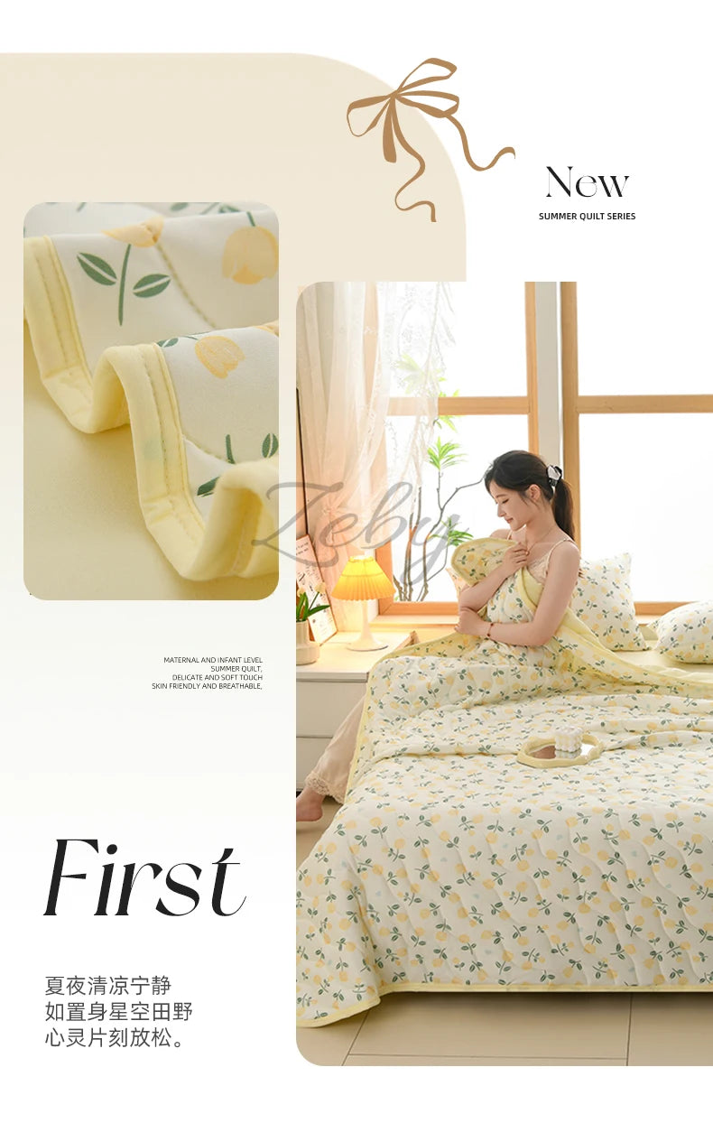 New Floral Print Spring Summer Quilt Soft Comfortable Quilted Quilts Single Double Blanket for Bed Comforter Knitted Thin Duvet