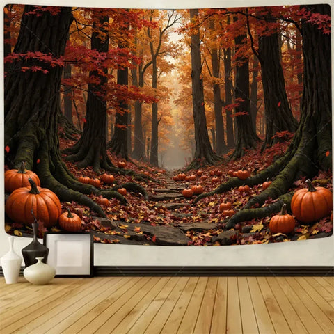 Enchanted Winter Forest Tapestry with Deer and Fox in Snow, Magical Animal Scene Wall Hanging for Bedroom or Living Room Decor