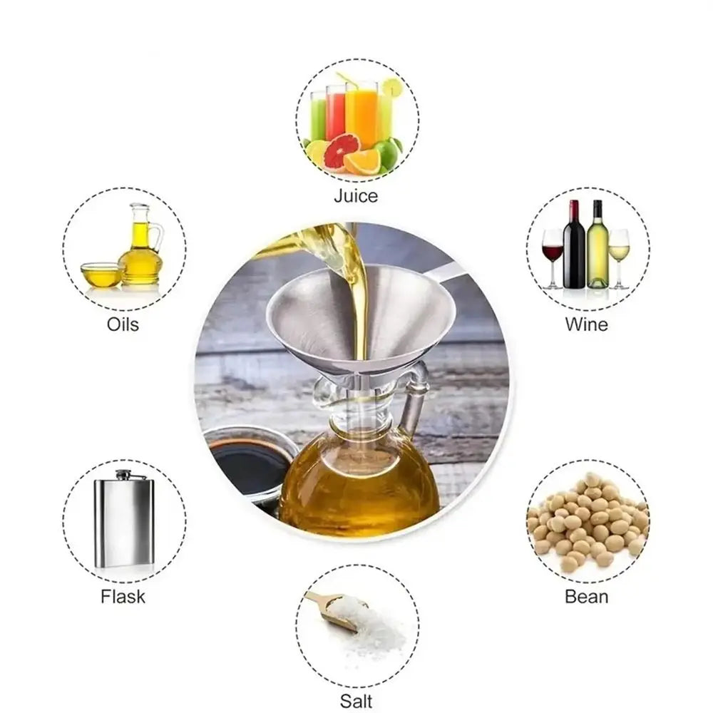 Wide Mouth Stainless Steel Funnel Spice Cooking Oil Filter Kitchen Tool Strainer with Handle Oil Spill Filter Funnel