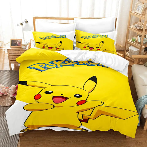 Kawaii Pokemoned Cartoon Anime Bedding Set Pikachu Gengar Eevee Charizard Quilt Duvet Cover Pillowcase Kid Bed Set Twin Size