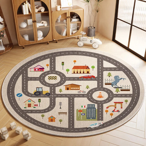Cartoon Style Rugs for Bedroom Washable Living Room Decoration Round Carpet Anti-slip Children's Room Floor Mat Soft Bedside Rug