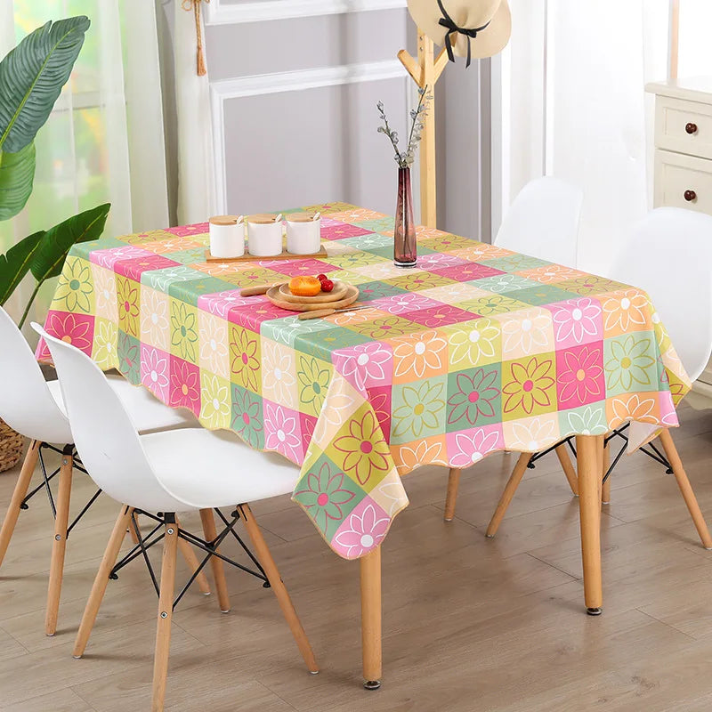 1pcs PEVA Waterproof Oilproof Tablecloth Washable Fabric For Dining Table Kitchen Decor Beautiful Flower Pattern Table Cloth