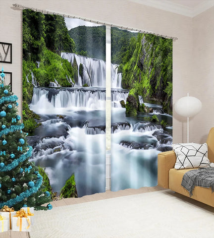 Rainforest Waterfall Print Blackout Curtain Tropical Plants Scenery Window Drapes Living Room Bedroom Nature - Themed Home Decor