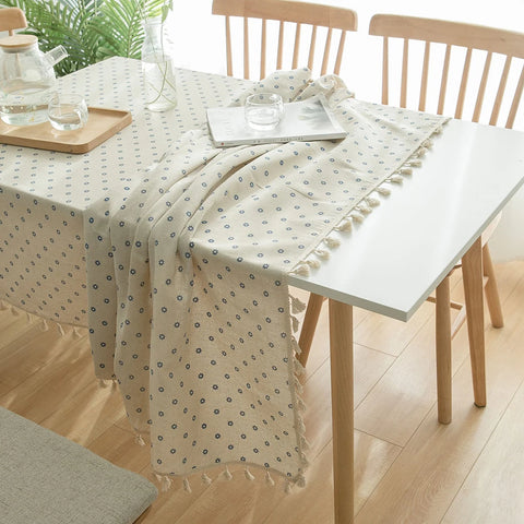 Pastoral Rectangular Linen Cotton Cloth Tablecloth Fabric Daisy Flower Printed Home Kitchen Dining Room Table Cloths Ornament