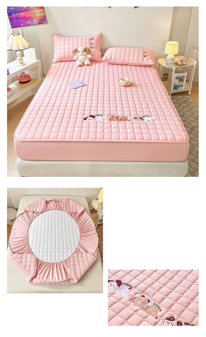 Cartoon Embroidered Bed Cover Quilted Mattress Protector Non-slip Bedspread Thicken Bed Linen 매트리스 커버	 (No Pillowcase)