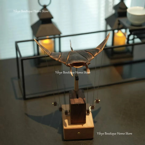 Hand-carved Flying Manta Ray Kinetic Sculpture - Unique Wooden Desktop Ornament for Home/Office Decoration & Gifting