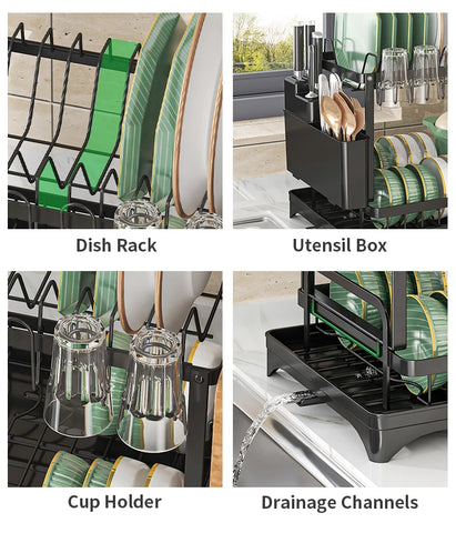 2 tier,dish drying rack,Cutlery rack with spout and draining tray,cutlery holder,cup holder,kitchen countertop storage rack