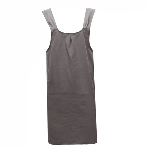 Waterproof  Women Cotton Linen Cross Back Apron Japanese Housework Kitchen Cooking Double Pocket Apron Florist Working Apron