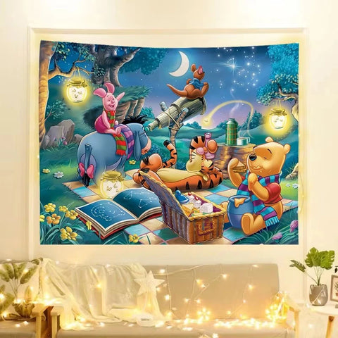 MINISO famous product cute cartoon Winnie the Pooh cartoon background cloth door tapestry cute carpet hanging cloth girl heart b