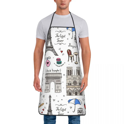 Paris Pattern Colors Apron Chef Cooking Baking Tablier Sleeveless Bib Kitchen Cleaning Pinafore for Women Men Painting
