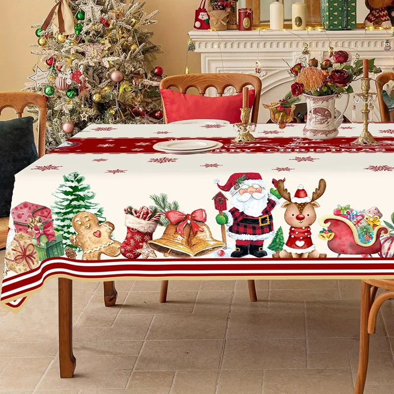 Rustic Christmas Tablecloth Santa Snowman Table Cover Christmas Party Table Decorations for Home Kitchen 2025 Xmas Gifts Navidad