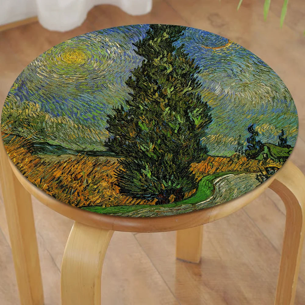 Van Gogh Nordic Printing Stool Pad Patio Home Kitchen Office Chair Seat Cushion Pads Sofa Seat 40x40cm Buttocks Pad