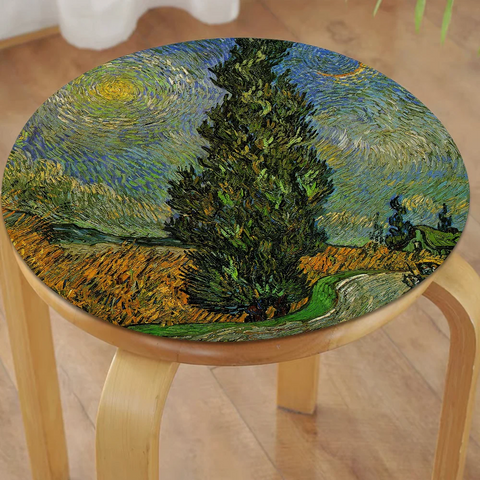 Van Gogh Nordic Printing Stool Pad Patio Home Kitchen Office Chair Seat Cushion Pads Sofa Seat 40x40cm Buttocks Pad