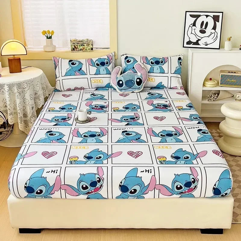 Disney Stitch Cartoon Mickey Pooh New Skin Friendly Printed Sheets Mattress Protectors Non-Slip Anime Sheets Children's Bedding