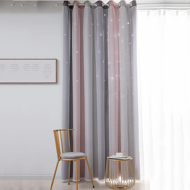 Rainbow Hollow-Out Star Blackout Curtains for Girl Kid Nursery Bedroom and Living Room Double Layer Window Cute Grommet Curtains