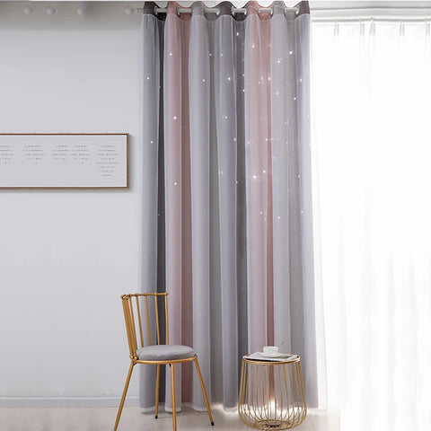 Rainbow Hollow-Out Star Blackout Curtains for Girl Kid Nursery Bedroom and Living Room Double Layer Window Cute Grommet Curtains