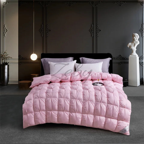 High Grade 100% White Goose Down Quilt Winter Warm Feather Duvet Queen King Cozy Lightweight 3D Bread Comforter Pinch Pleated