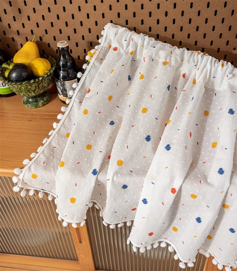 Korean Daisy Curtains Road Pocket Shade Curtain Floral Tassel for Kitchen Bedroom Living Room Bay Window Cabinet Curtain