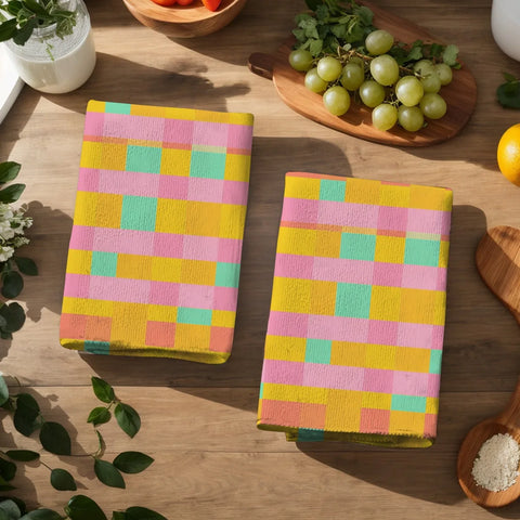 2PCS Soft Absorbent Kitchen Towels Dish Towel Geometric Lattice Dish Cloths Holiday  Dry Cloth For Kitchen Home Decoration