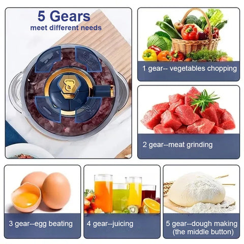 5L Electric Meat Grinder Chopper Stainless Steel Meat Vegetables Blender, 500W Household Stuffing Food Processor Mincer 5 Modes