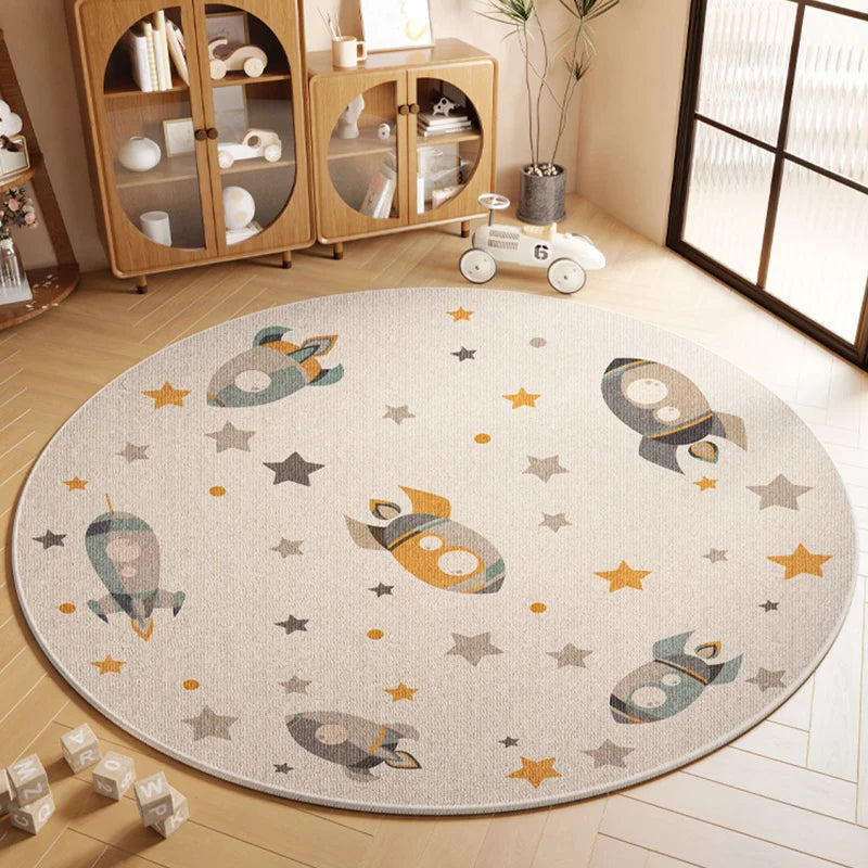 Cartoon Style Rugs for Bedroom Washable Living Room Decoration Round Carpet Anti-slip Children's Room Floor Mat Soft Bedside Rug