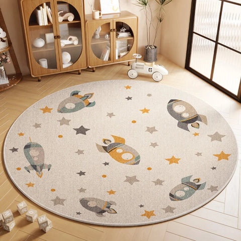 Cartoon Style Rugs for Bedroom Washable Living Room Decoration Round Carpet Anti-slip Children's Room Floor Mat Soft Bedside Rug