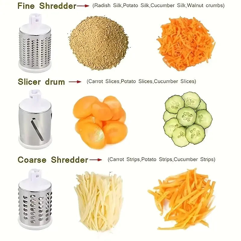 3in1 Vegetable Slicer Multifunctional Rotary Handheld Grater with 3 Sharp Rollers Vegetable Slicer Cheese Shredder Kitchen Tools