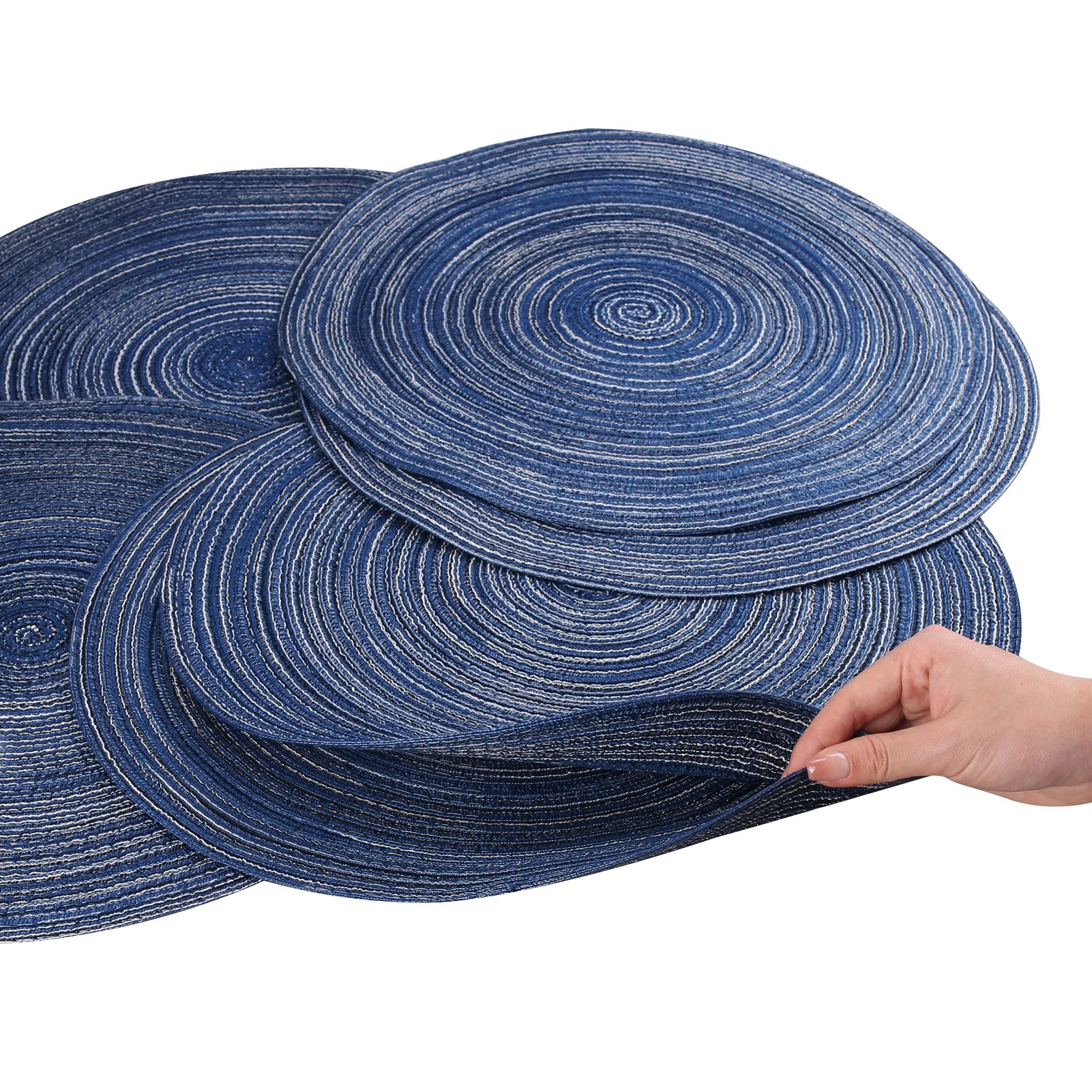 Round Braided Set of 6 Washable Round Placemats for Christmas Kitchen Wedding Dining Table 34cm Woven Heat Resistant Place Mats