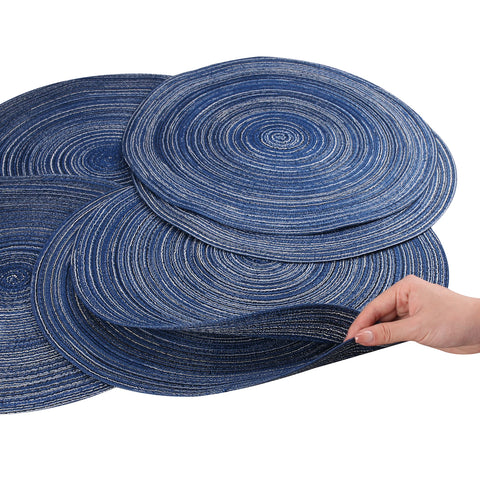 Round Braided Set of 6 Washable Round Placemats for Christmas Kitchen Wedding Dining Table 34cm Woven Heat Resistant Place Mats