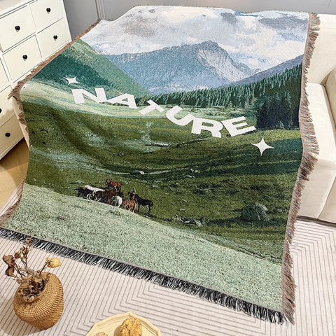 Snow Mountain Forest Cotton Thread Woven Tapestry Bedroom Decorative Hanging Cloth Cabinet Cover Towel Atmosphere Arrangement