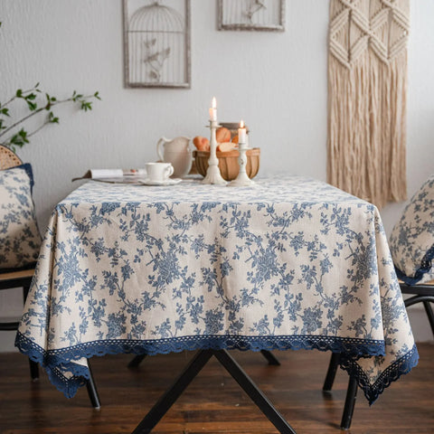 Pastoral Rectangular Linen Cotton Cloth Tablecloth Fabric Daisy Flower Printed Home Kitchen Dining Room Table Cloths Ornament