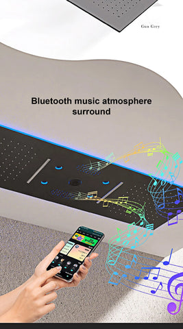 Luxury Brass Ceiling Mount Thermostatic LED digital display Shower Set System Bluetooth Music Rain Shower Head Bathroom Faucet