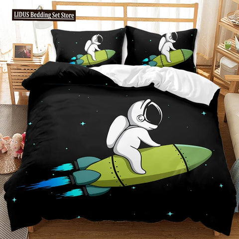 Astronaut Duvet Cover Set Space Bedding Set 3D For Kid Boy Girl Teen Sky Galaxy Themed Polyester Comforter Cover Queen King Size