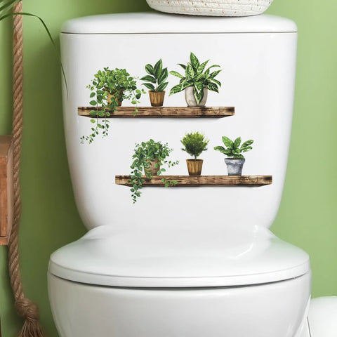 Green Plant Leaves Bathroom Toilet Sticker WC Closestool Wall Sticker Self Adhesive Mural Beautify Flower Home Decoration Decals