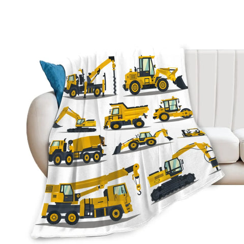 Yellow Construction Truck Blanket Cartoon Tractor Cars Flannel Throw Blankets for All Season Kids Boys Excavator Sofa Blanket