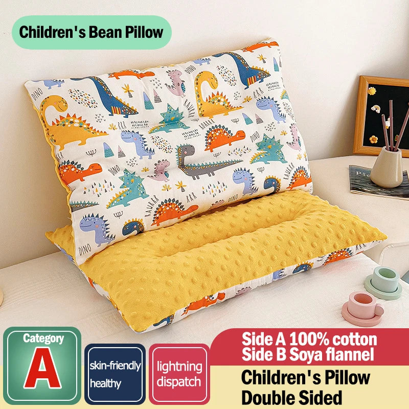 Soft Baby Pillow with Adorable Cartoon Print, Cotton and Microfiber Filling, Gentle Fabric, All-Season Comfort Soothing Cushion