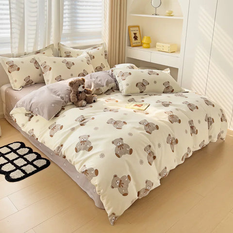 Cute Bear Duvet Cover Set for Teens, 3-Pieces Set 100%Cotton Comforter Cover with Pillow Shams, Soft Comfortable Kids Bedding