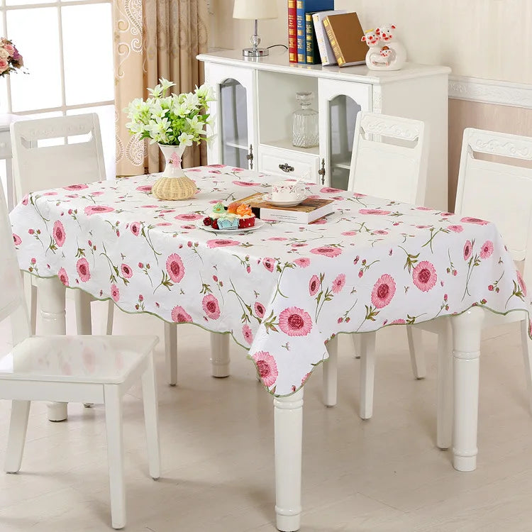 1pcs PEVA Waterproof Oilproof Tablecloth Washable Fabric For Dining Table Kitchen Decor Beautiful Flower Pattern Table Cloth