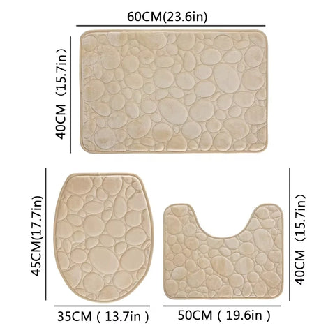 3pcs/Set Solid Color Simple Bathroom Water-absorbing and Non-slip Floor Mat Stone Pattern, Comfortable and Soft, Three-piece Set