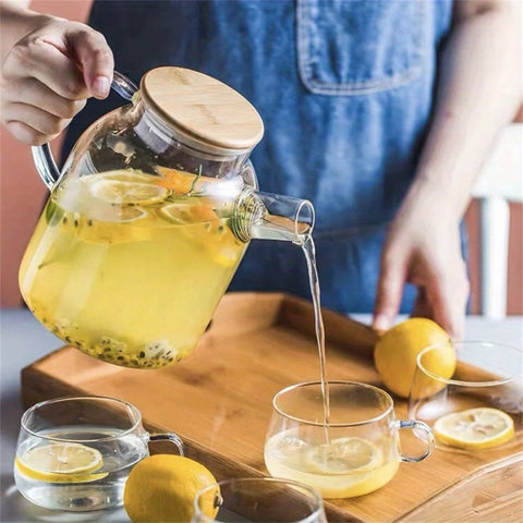 1L/1.8L Large Capacity Glass Teapot High Temperature Resistant Kettle for Steamed Juice Fruit & Iced Tea Home Kitchen Access