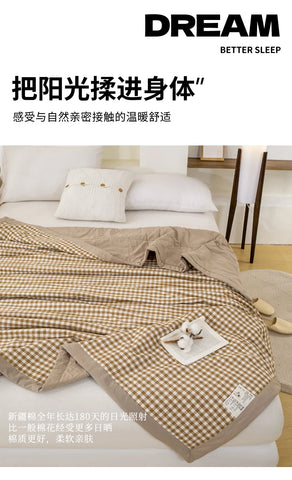 Japanese-style Plaid Summer Blanket 100% Cotton Skin Friendly Quilted Queen Quilt 220*240 Breathable King Size Duvet Comforter